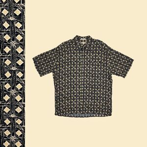 1990s XL Pierre Cardin black/beige shirt, vintage mens 90s geometric button down